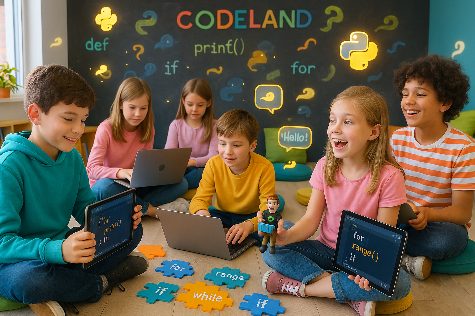 Dijete piše Python kod za jednostavnu igricu