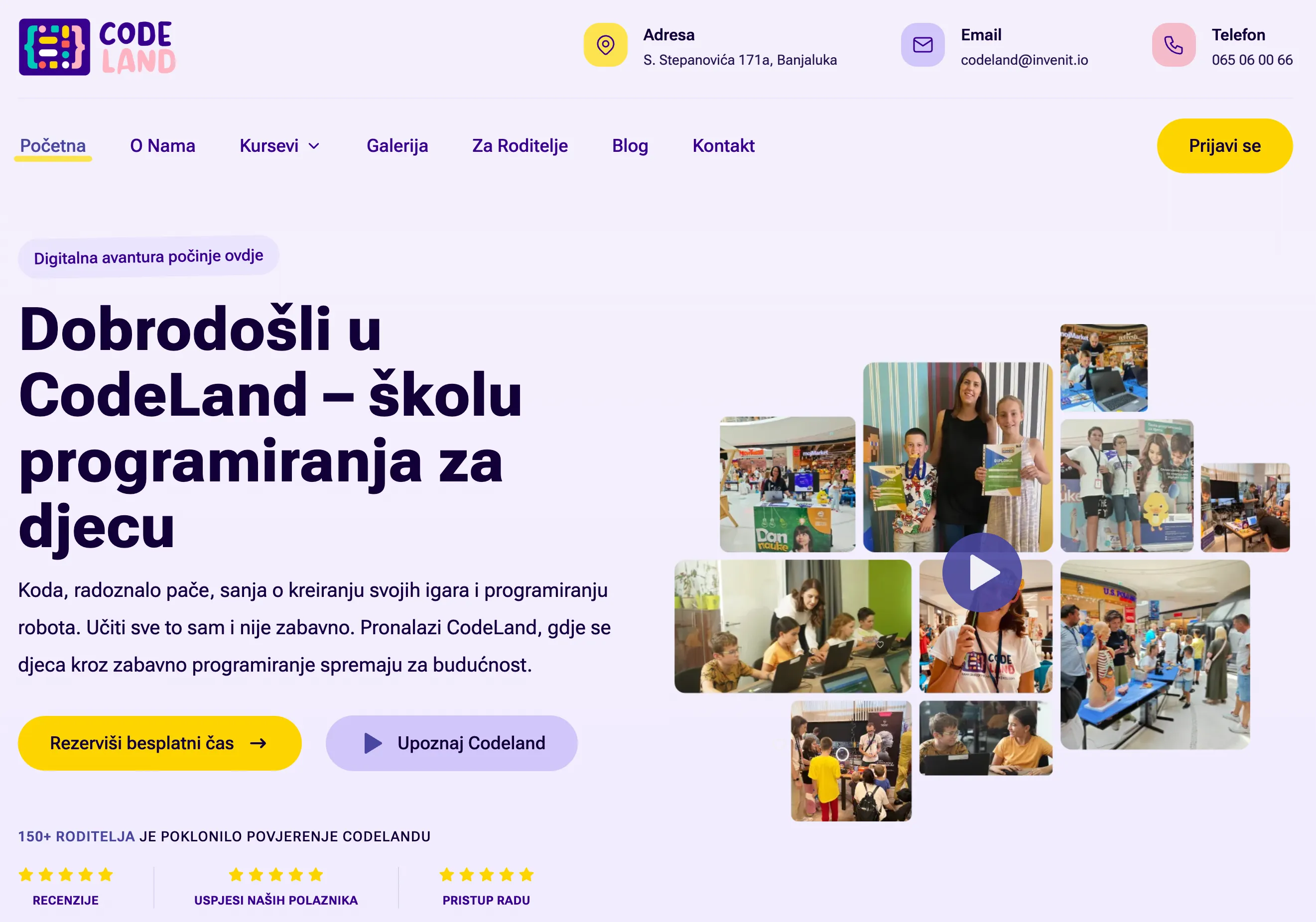 Screenshot nove CodeLand web stranice